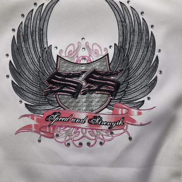 Women's SPEED AND STRENGTH 999 white/pink motorcycle riding jacket w/pads Medium - Picture 8 of 12